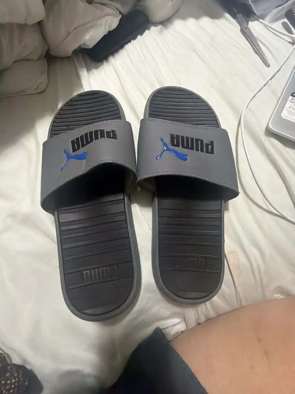 Puma Cool Cat 2.0 Men's Slide Sandals in Charcoal Gray and Blue